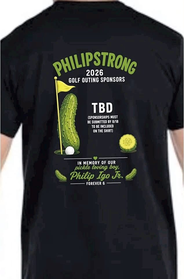 Black t-shirt printed for the PhilipStrong memorial golf outing